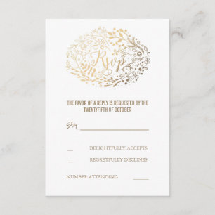 Gold Floral Bouquet Wedding RSVP Cards