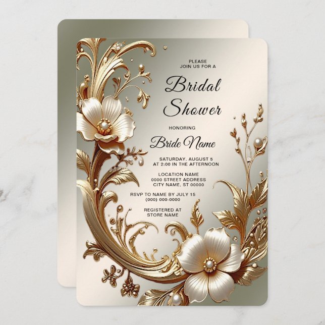 Gold Floral Bridal Shower Invitation (Front/Back)