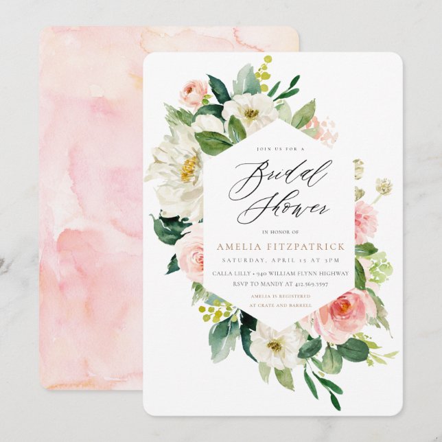 Gold Floral Bridal Shower Invitation Girl (Front/Back)