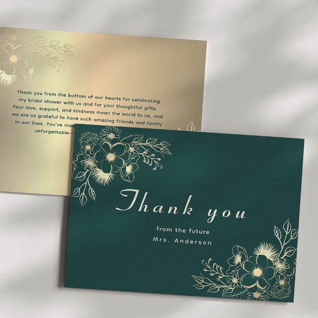 Gold Floral Bridal Shower Thank You Card (Creator Uploaded)