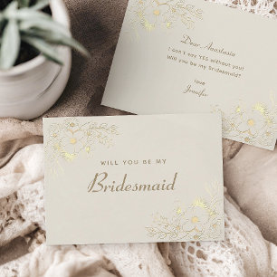 Gold Floral Bridesmaid Proposal Card