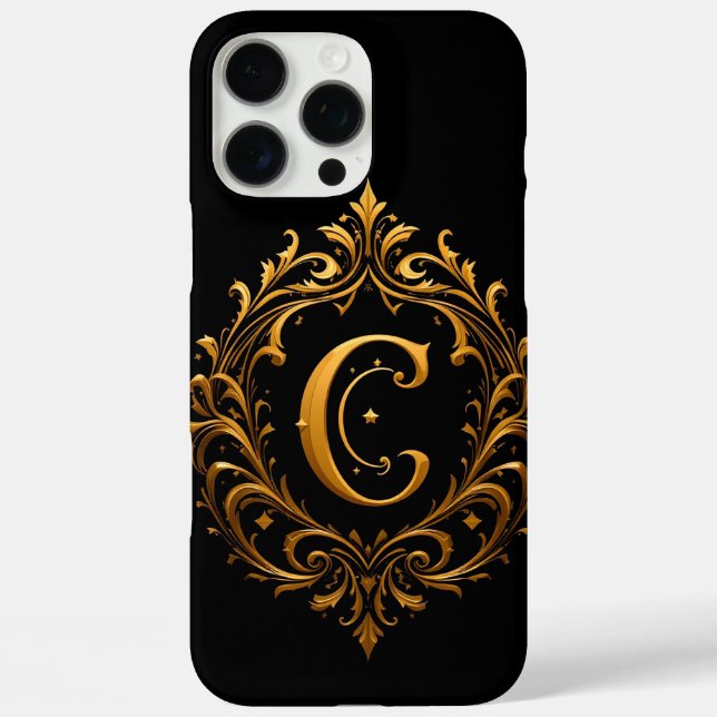 Gold Floral C Monogram Luxury Botanical Initial Case-Mate iPhone Case (Back)