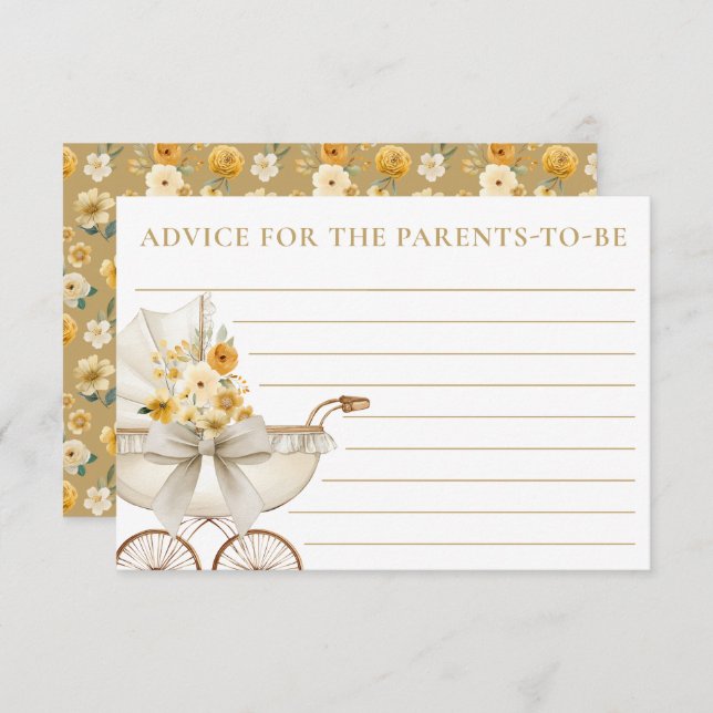 Gold Floral Carriage Baby Shower Advice Card (Front/Back)