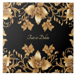 Gold Floral Ceramic Tile