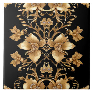 Gold Floral Ceramic Tile
