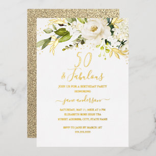 Gold Floral Champagne 50 & Fabulous Birthday  Foil