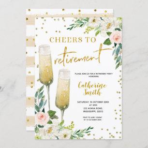 Gold Floral Cheers to Retirement invitation
