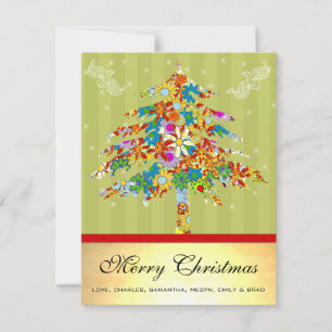 Gold Floral Christmas Tree with Stars Holiday Card