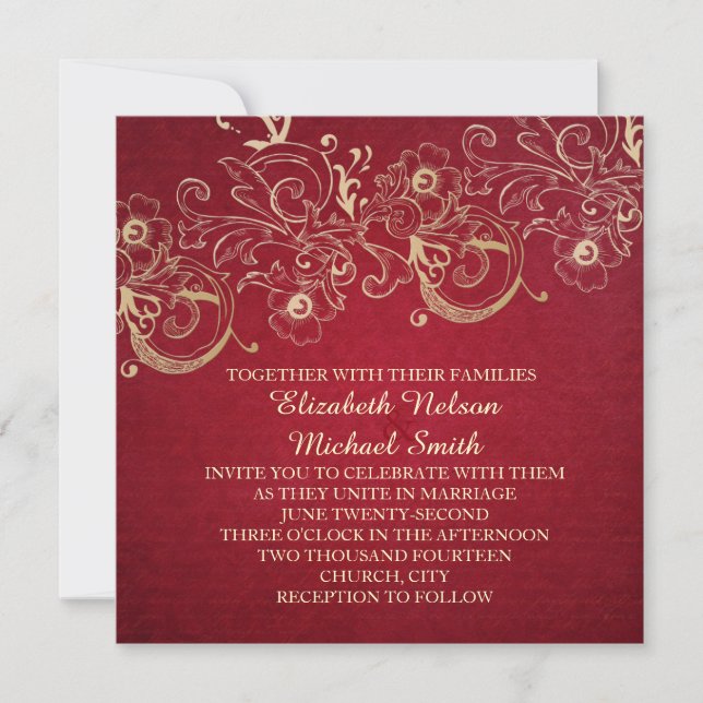 Gold Floral Christmas Wedding Invite (Front)