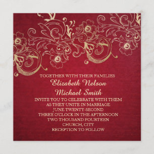 Gold Floral Christmas Wedding Invite