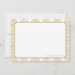 Gold Floral Damask Flat Thank you Card
