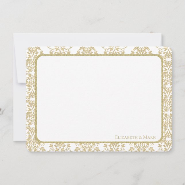Gold Floral Damask Flat Thank you Card (Front)