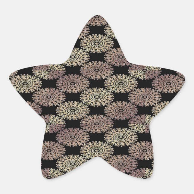 Gold floral damask on black star sticker (Front)