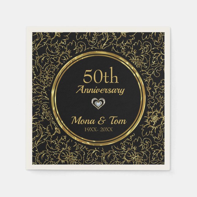 Gold Floral Damask Pattern Napkin (Front)