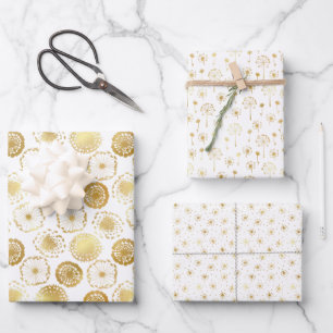 Gold Floral Dandelion Wrapping Paper Sheet