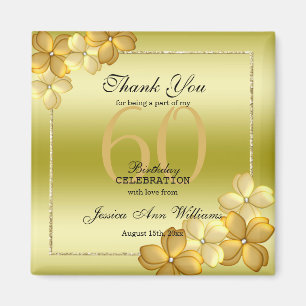 Gold Floral Decoration & Glitter 60th Birthday Magnet