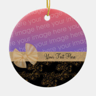 Gold Floral Design Ribbon Photo Ornament