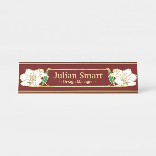 Gold Floral design with frame Desk Name Plate (Front)