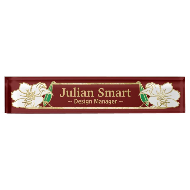 Gold Floral design with frame Desk Name Plate (Front)