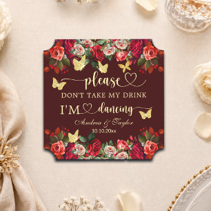 Gold Floral Don't Take My Drink Wedding Paper Coaster