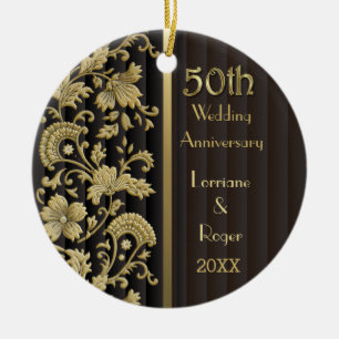 Gold Floral Elegance 50th Wedding Anniversary Ceramic Tree Decoration
