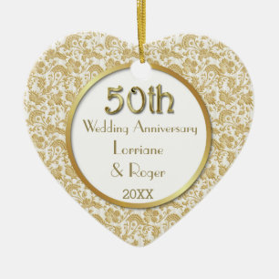 Gold Floral Elegance 50th Wedding Anniversary Ceramic Tree Decoration