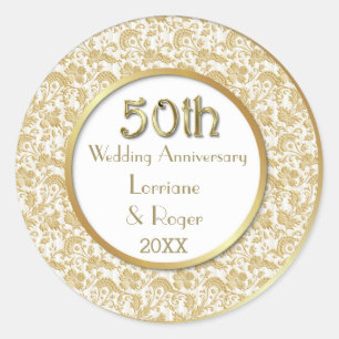 Gold Floral Elegance 50th Wedding Anniversary Classic Round Sticker