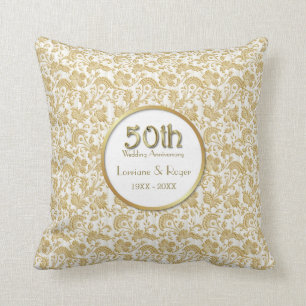 Gold Floral Elegance 50th Wedding Anniversary Cushion