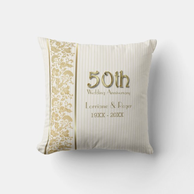Gold Floral Elegance 50th Wedding Anniversary Cushion (Front)