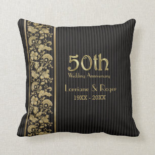Gold Floral Elegance 50th Wedding Anniversary Cushion