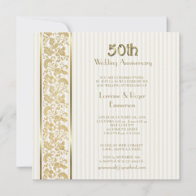 Gold Floral Elegance 50th Wedding Anniversary Invitation (Front)
