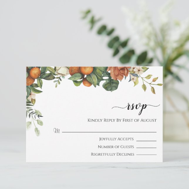 Gold Floral Elegant Eucalyptus Greenery RSVP Card (Standing Front)