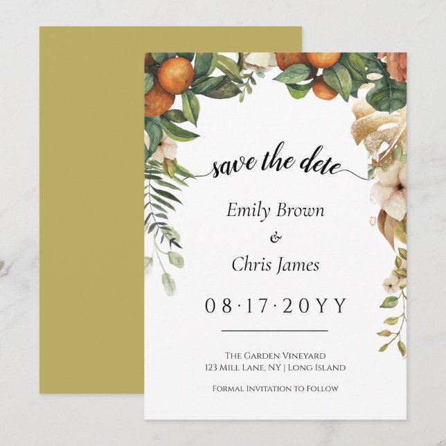 Gold Floral | Elegant Eucalyptus Greenery Save The Date (Front/Back)