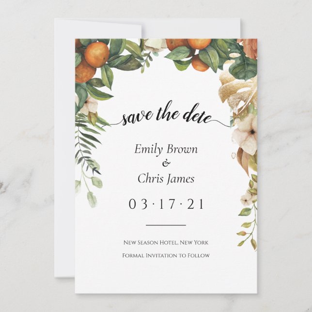 Gold Floral | Elegant Eucalyptus Greenery Save The Date (Front)