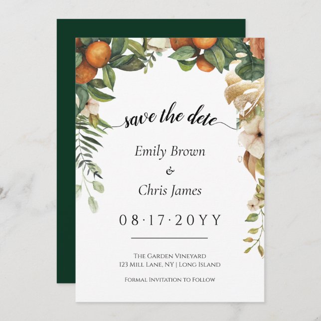 Gold Floral | Elegant Eucalyptus Greenery Save The Date (Front/Back)