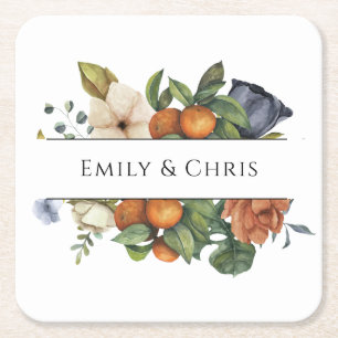 Gold Floral Elegant Eucalyptus Greenery Square Paper Coaster