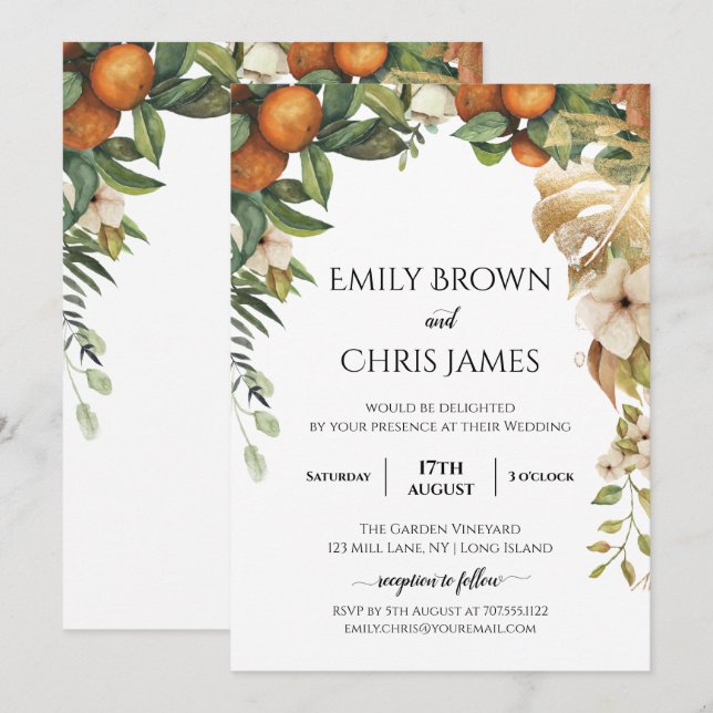 Gold Floral | Elegant Eucalyptus Greenery Wedding Invitation (Front/Back)
