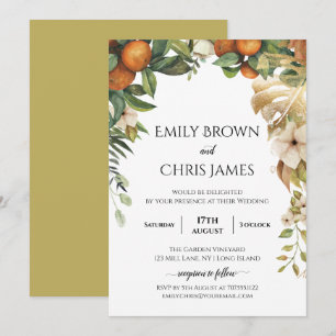 Gold Floral Elegant Eucalyptus Greenery Wedding Invitation