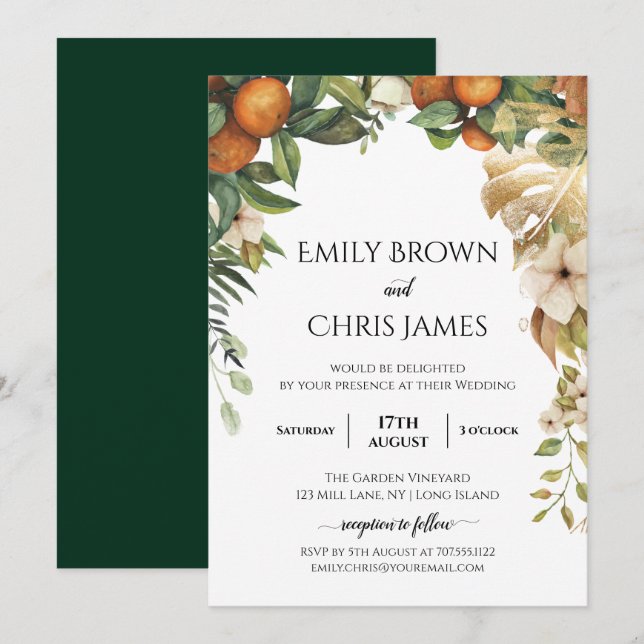 Gold Floral | Elegant Eucalyptus Greenery Wedding Invitation (Front/Back)