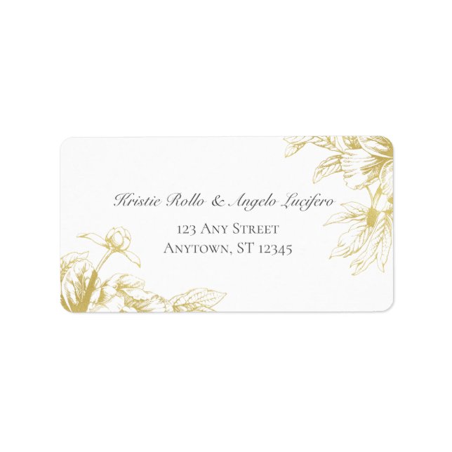 Gold Floral Elegant Wedding Address Label (Front)