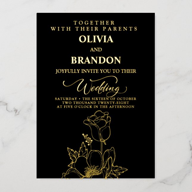  Gold Floral Elegant Wedding Invitation (Front)