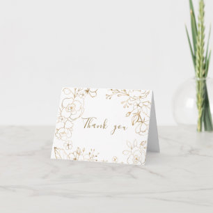 Gold Floral Elegant White Wedding Bridal Shower Thank You Card