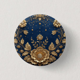 Gold Floral Embellishment 3 Cm Round Badge
