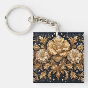 Gold Floral Embellishment Key Ring