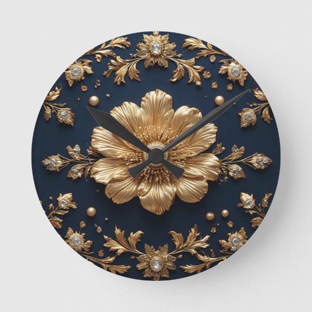 Gold Floral Embellishment Round Clock (Front)