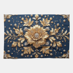 Gold Floral Embellishment Tea Towel