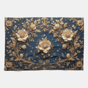 Gold Floral Embellishment Tea Towel