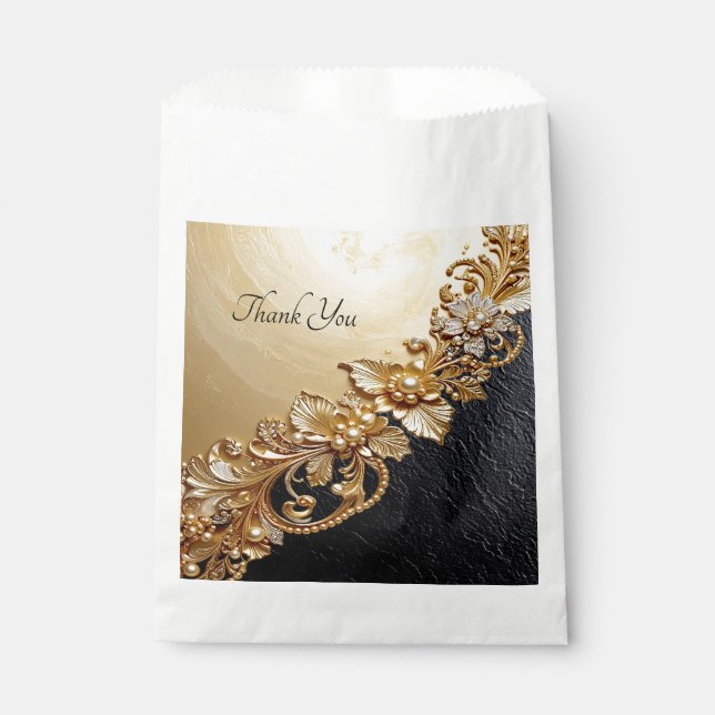 Gold Floral Embellishments Favour Bag (Front)