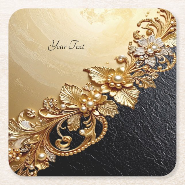 Gold Floral Embellishments Paper Coaster (Front)