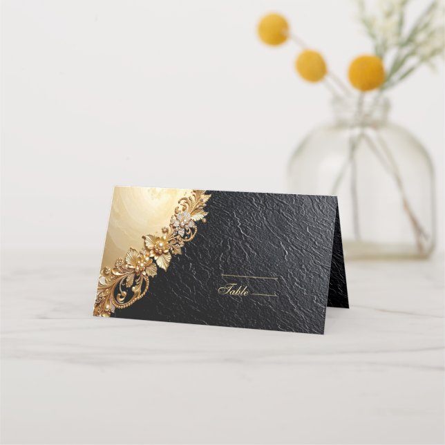 Gold Floral Embellishments Place Card (Front)